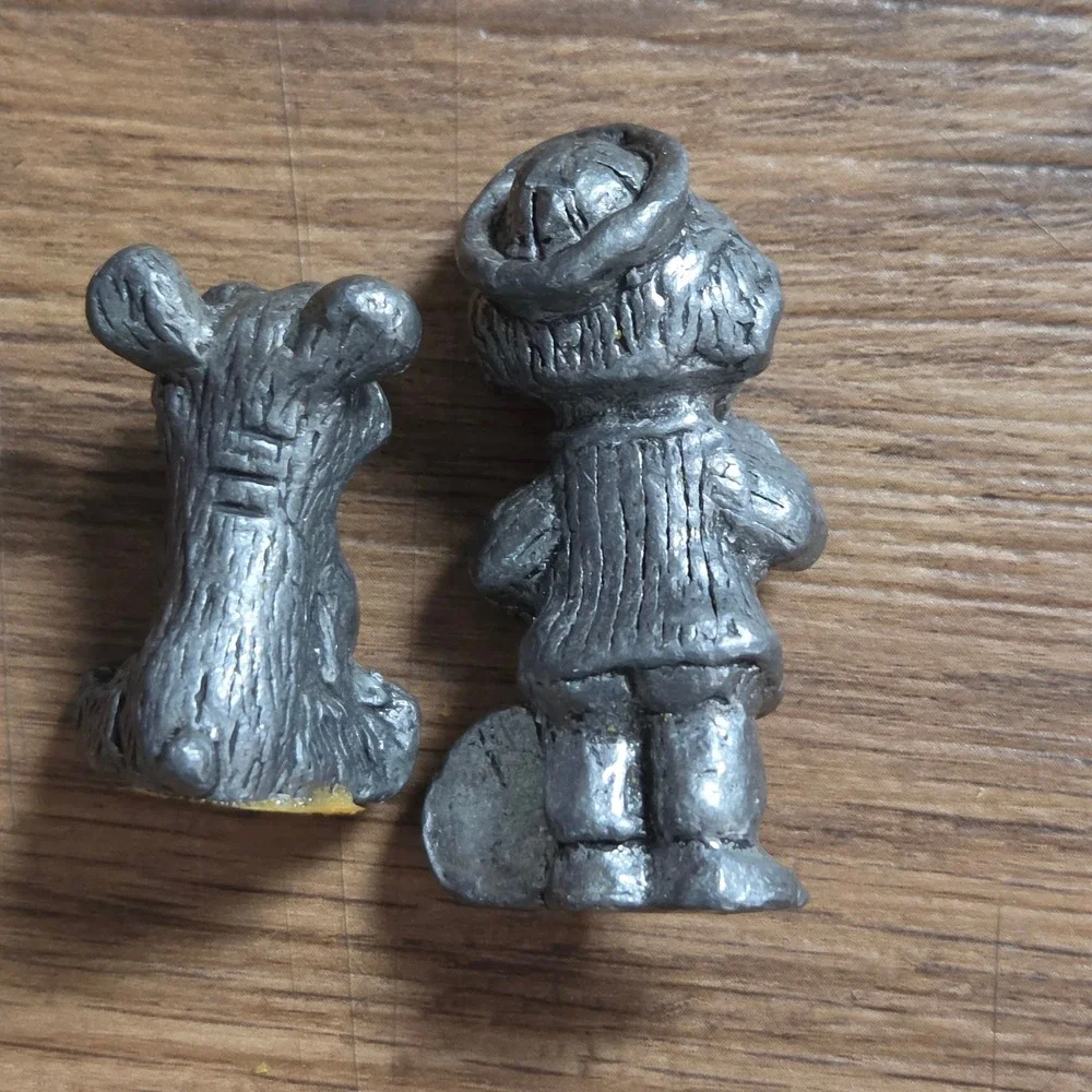 Lot of 2 Vintage 70s Miniature Pewter Metal Figurines Boy with Tennis Racket